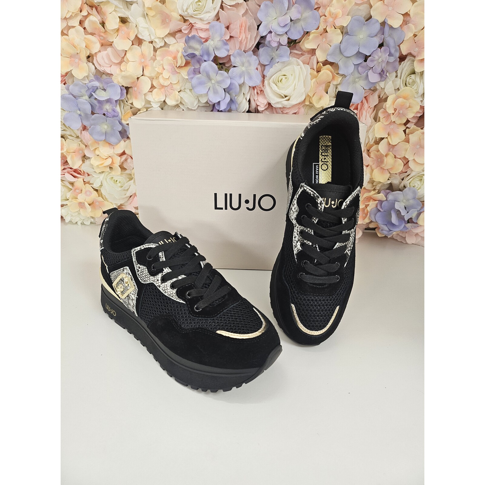 Liu-Jo Sneakers Maxi Wonder Cow Suede Mesh Printed Phyton Black 1806 Liu Jo