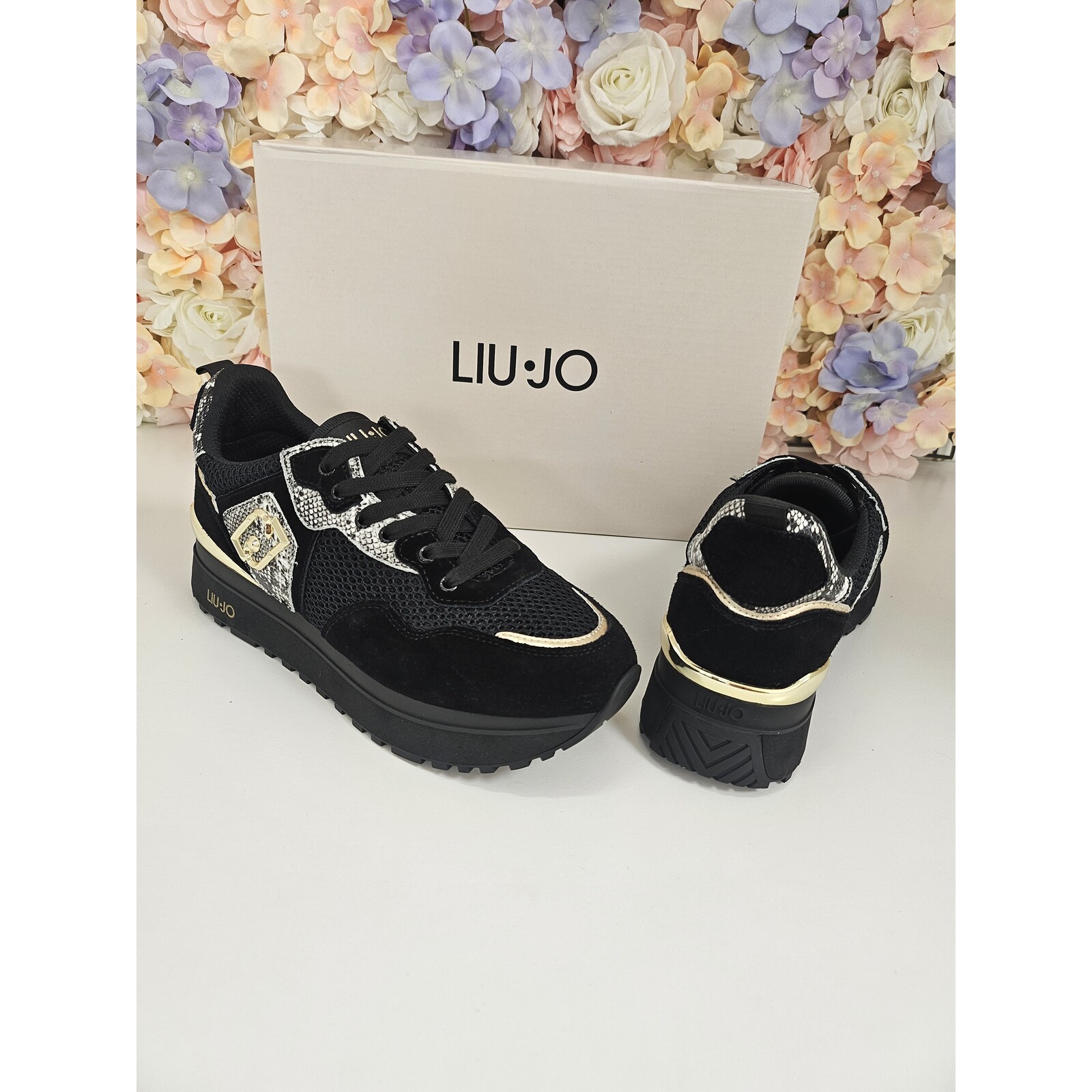 Liu-Jo Sneakers Maxi Wonder Cow Suede Mesh Printed Phyton Black 1806 Liu Jo