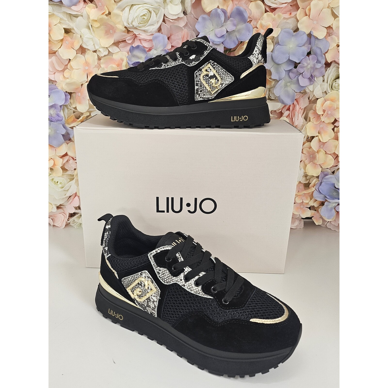 Liu-Jo Sneakers Maxi Wonder Cow Suede Mesh Printed Phyton Black 1806 Liu Jo