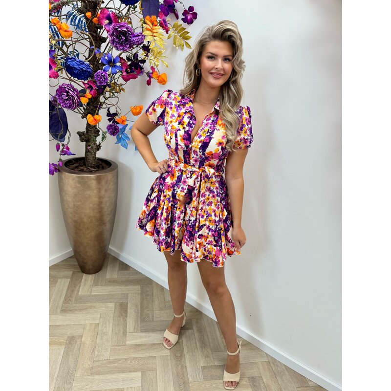Dress Flowers Purple Orange CY3804A