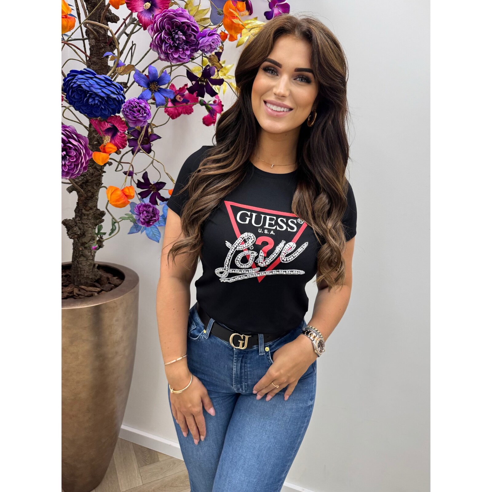 Guess T-Shirt Pearls Love Triangle Black Guess 562