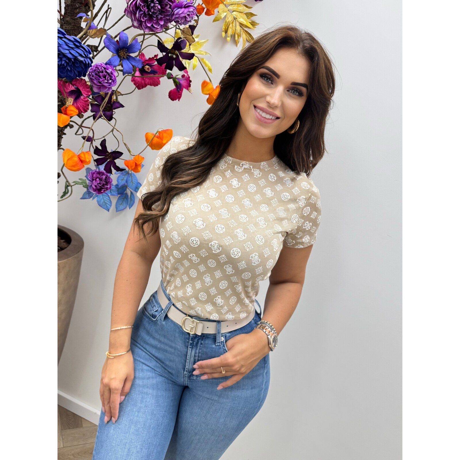 Guess T-shirt Gloria Peony Beige Guess 579