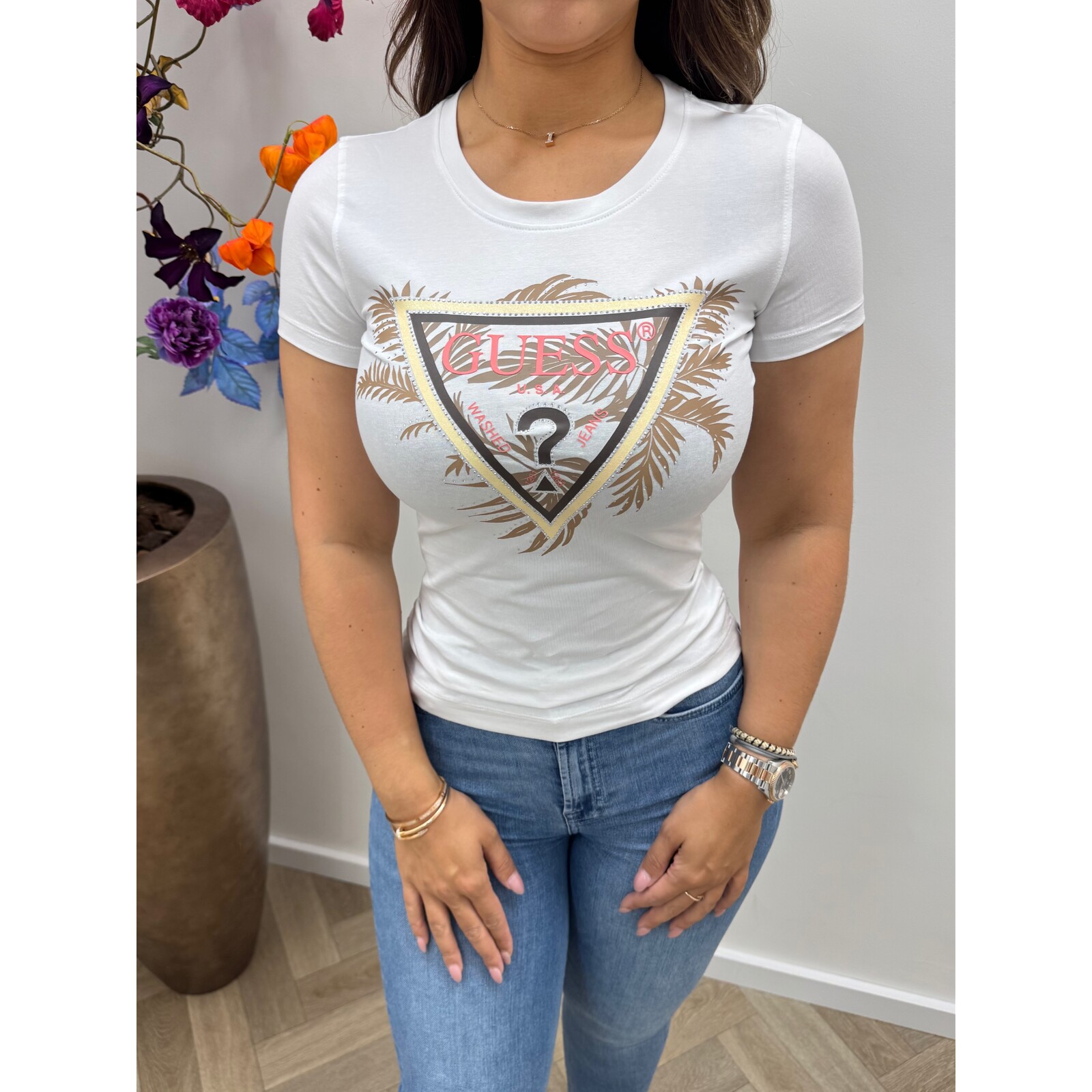 Guess T-Shirt Palm Triangle Pure White Guess 611