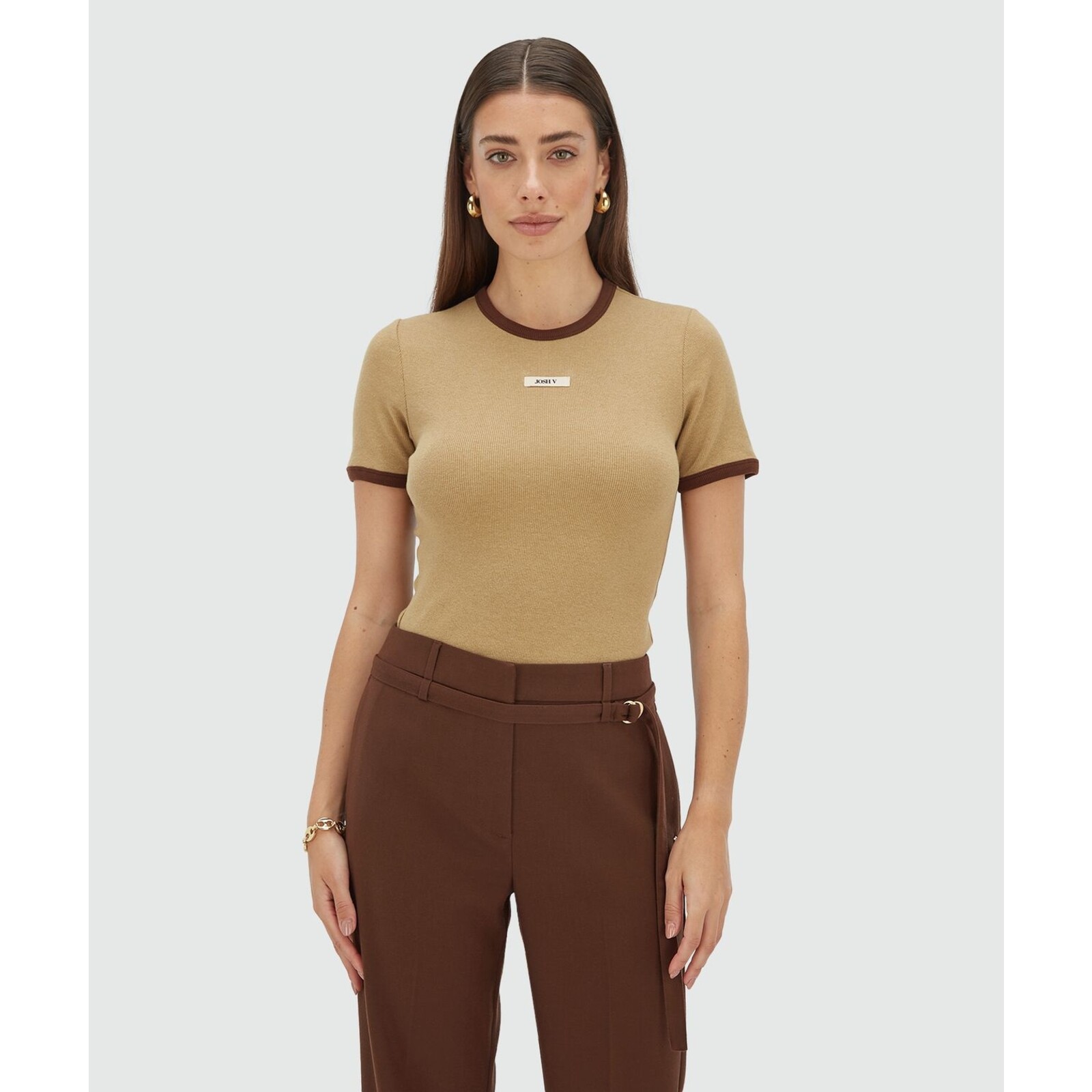 JoshV T-Shirt Cody Light Brown Melange JoshV