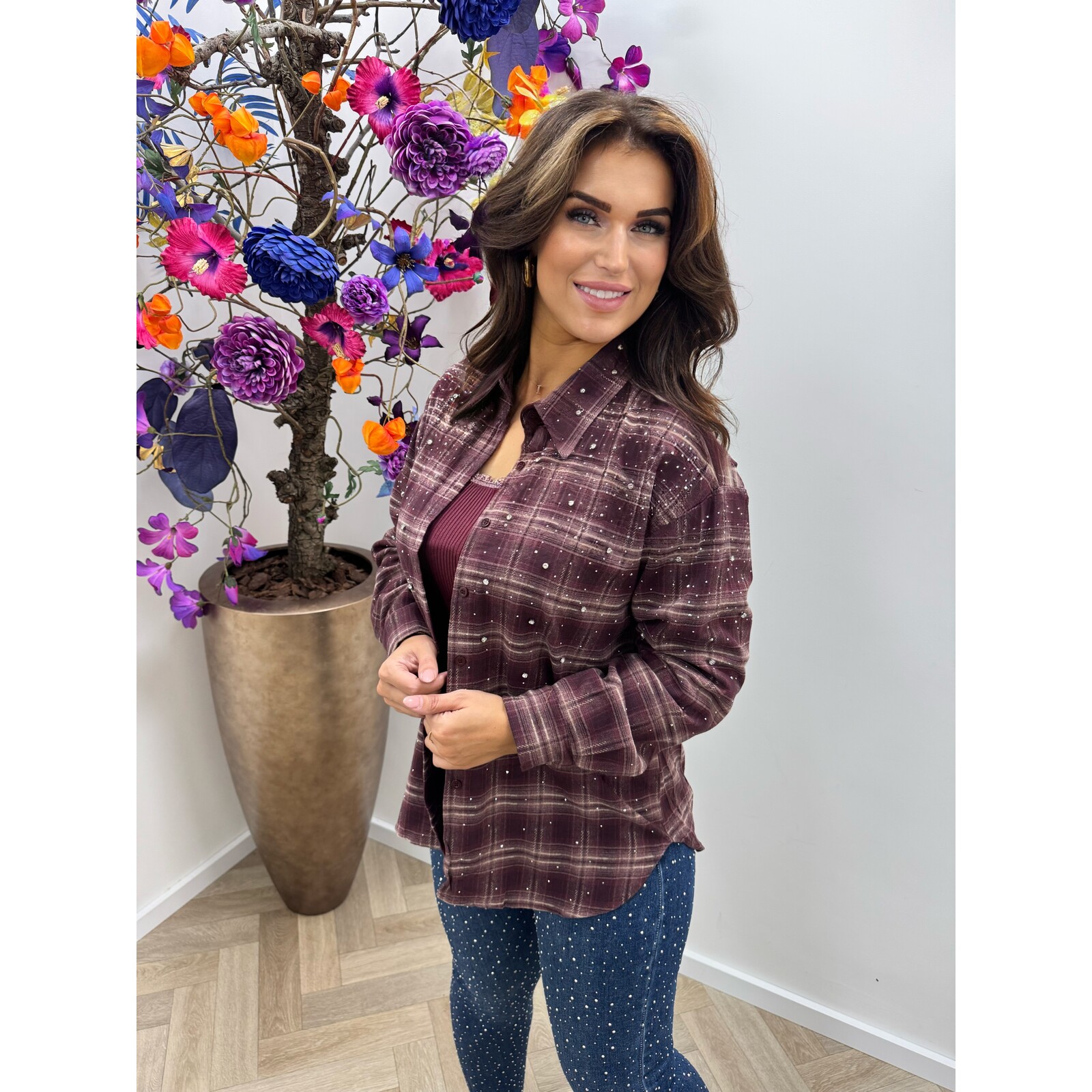 Ruit Blouse Full Diamonds LM-81982 Bordeaux