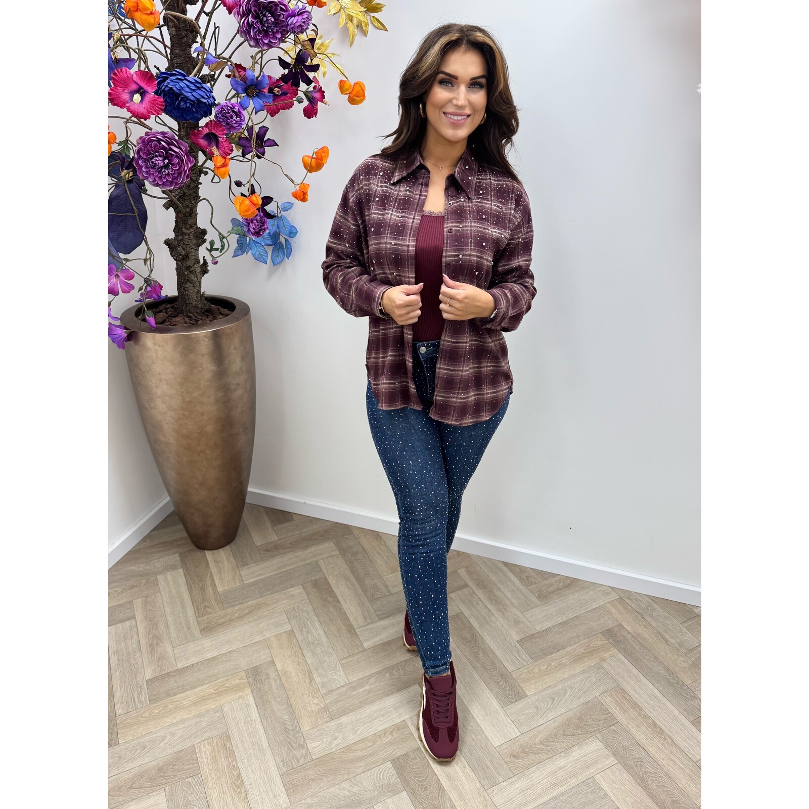 Ruit Blouse Full Diamonds LM-81982 Bordeaux