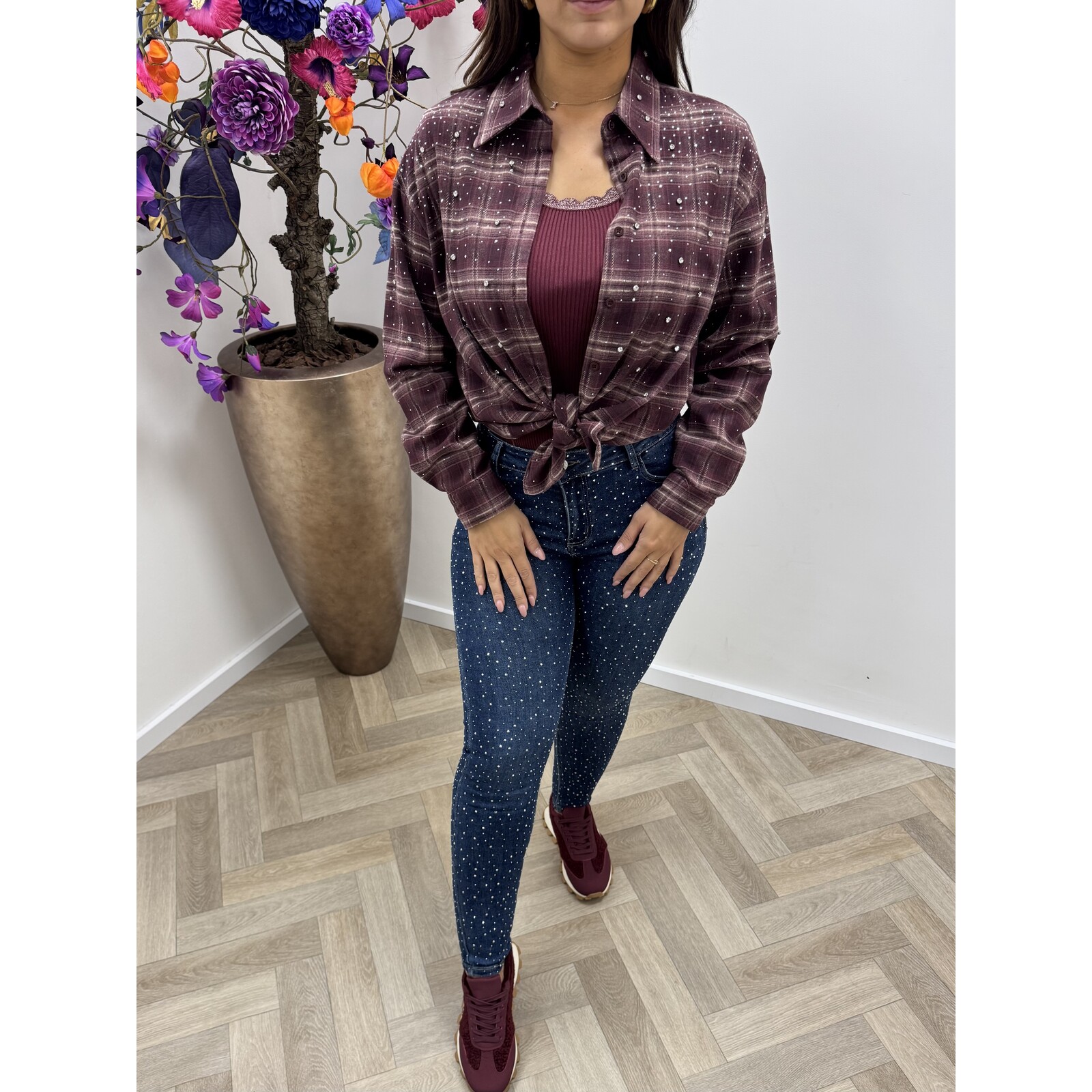 Ruit Blouse Full Diamonds LM-81982 Bordeaux