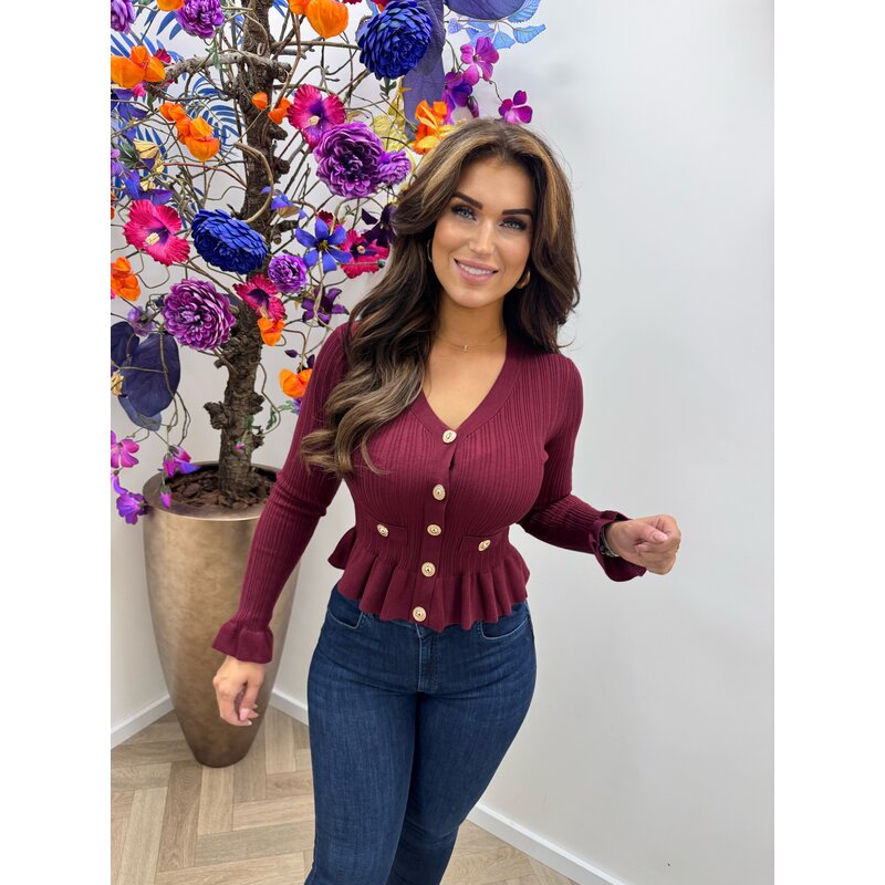 Top Button Peplum QX616 Bordeaux