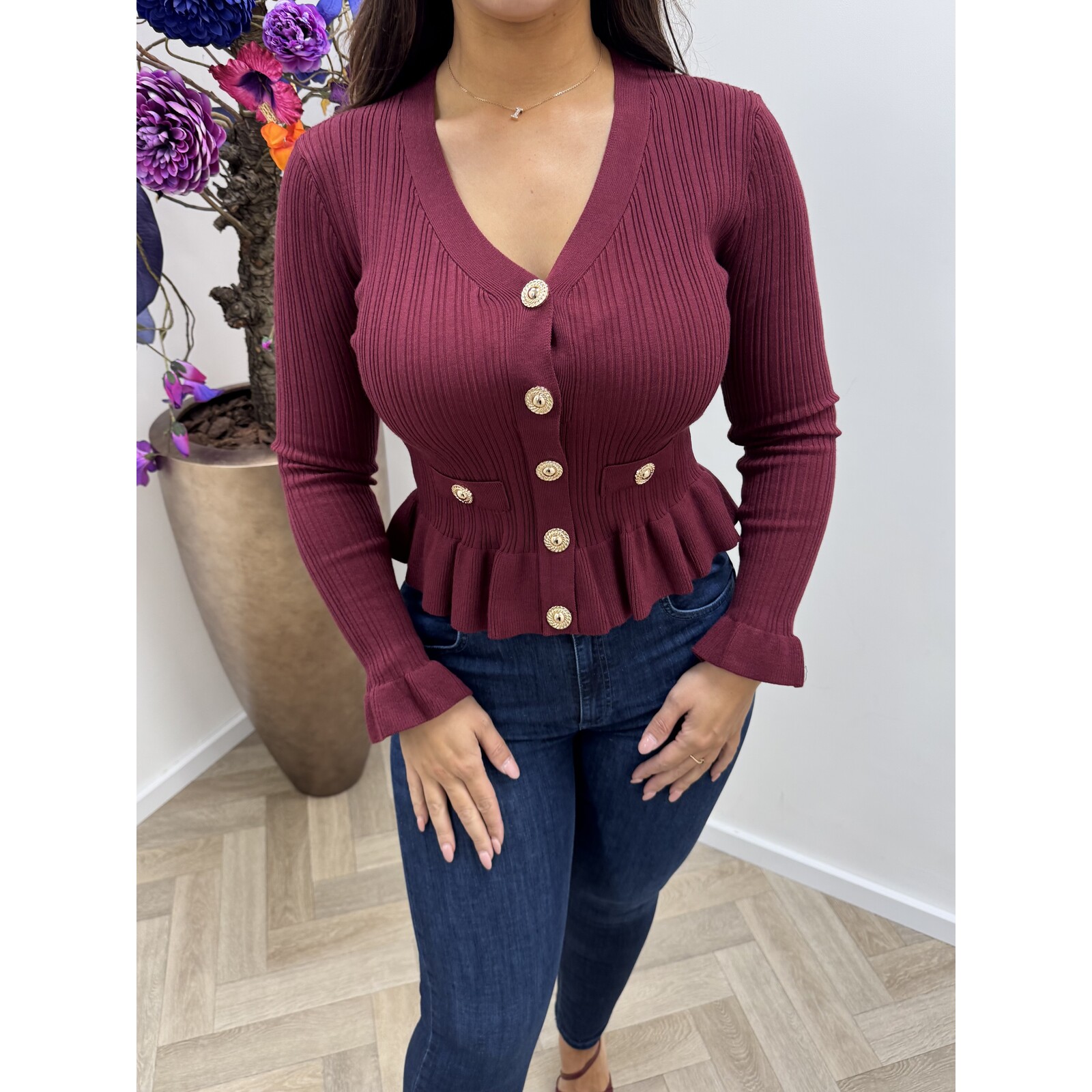 Top Button Peplum QX616 Bordeaux