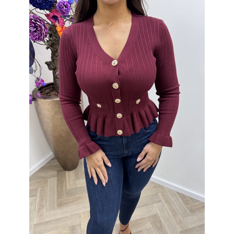 Top Button Peplum QX616 Bordeaux