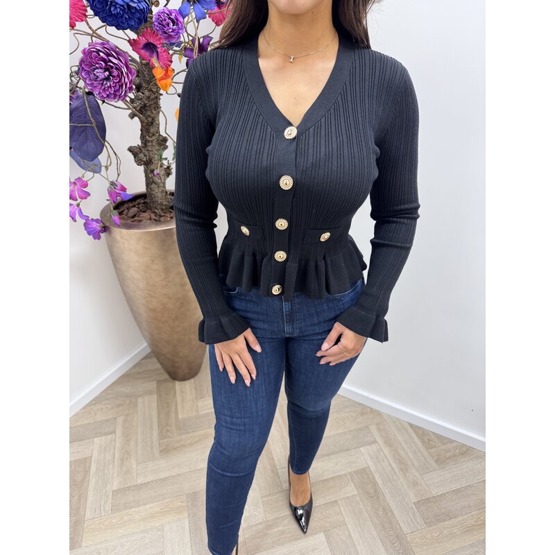 Top Button Peplum QX616 Black