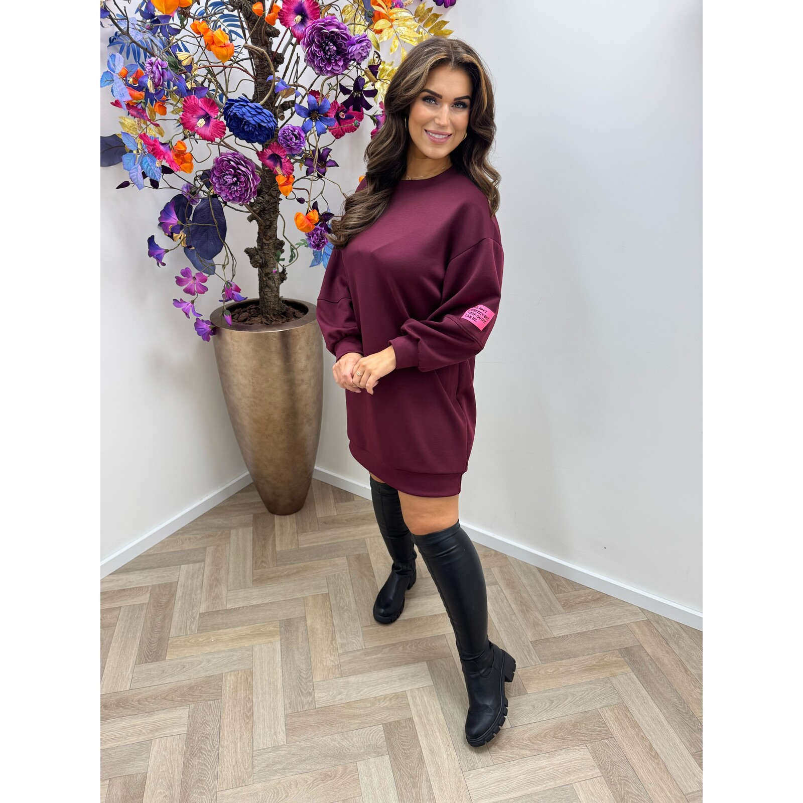 Sweater Dress Pink Embleem Bordeaux