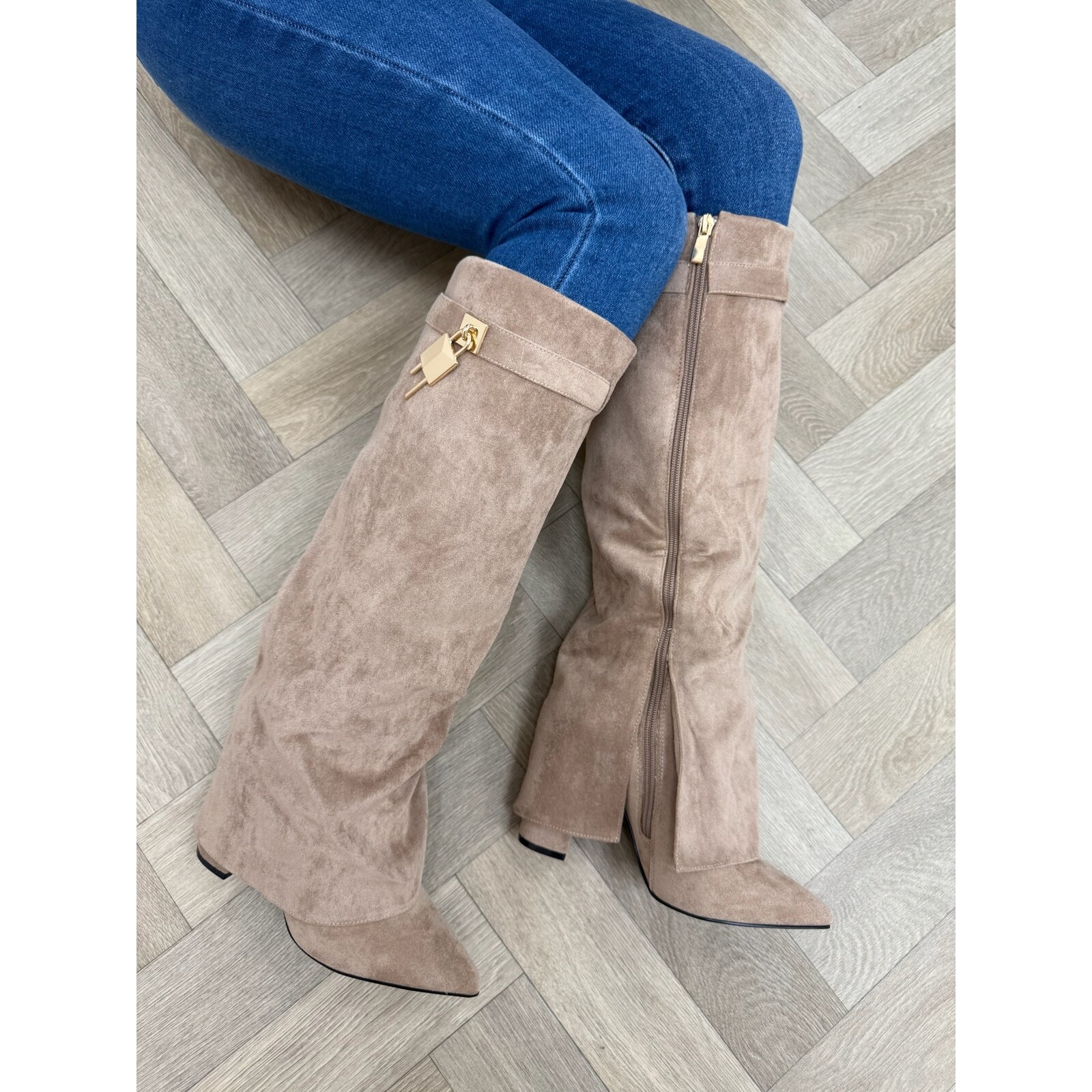 Long Boots Bella Suede Khaki 588-53