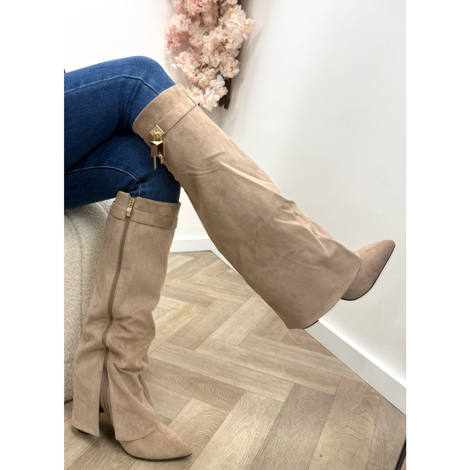 Long Boots Bella Suede Khaki 588-53