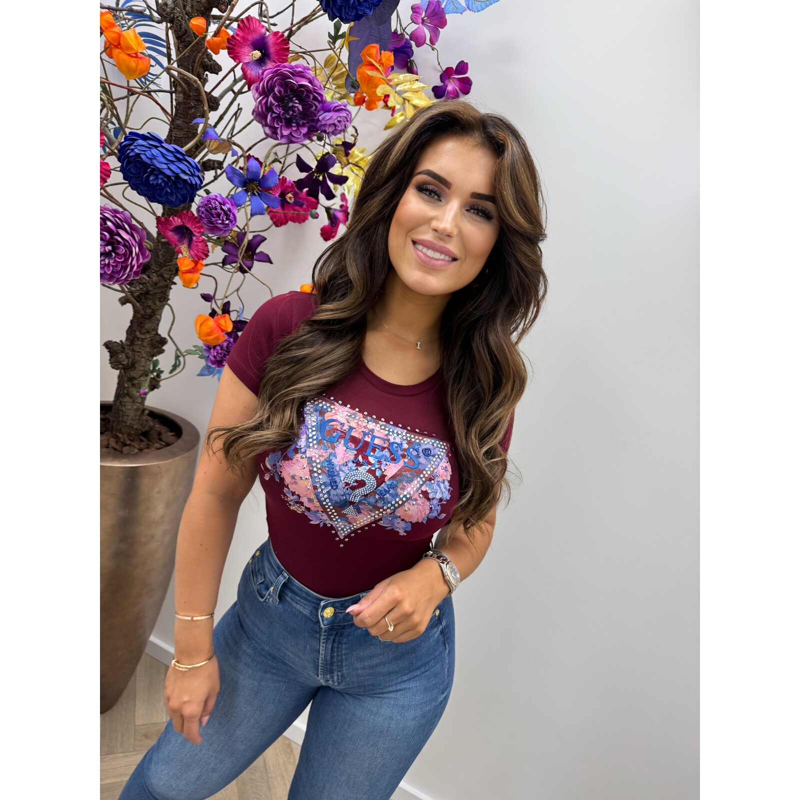 Guess T-Shirt Peony Triangle Wine Guess 851