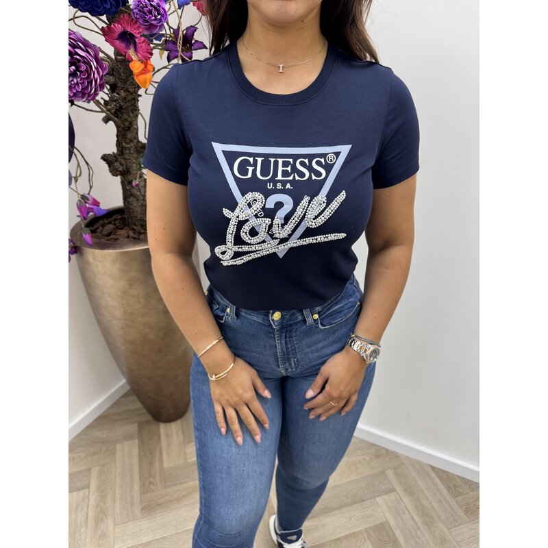 T-shirt Love Pearls Navy Guess 881