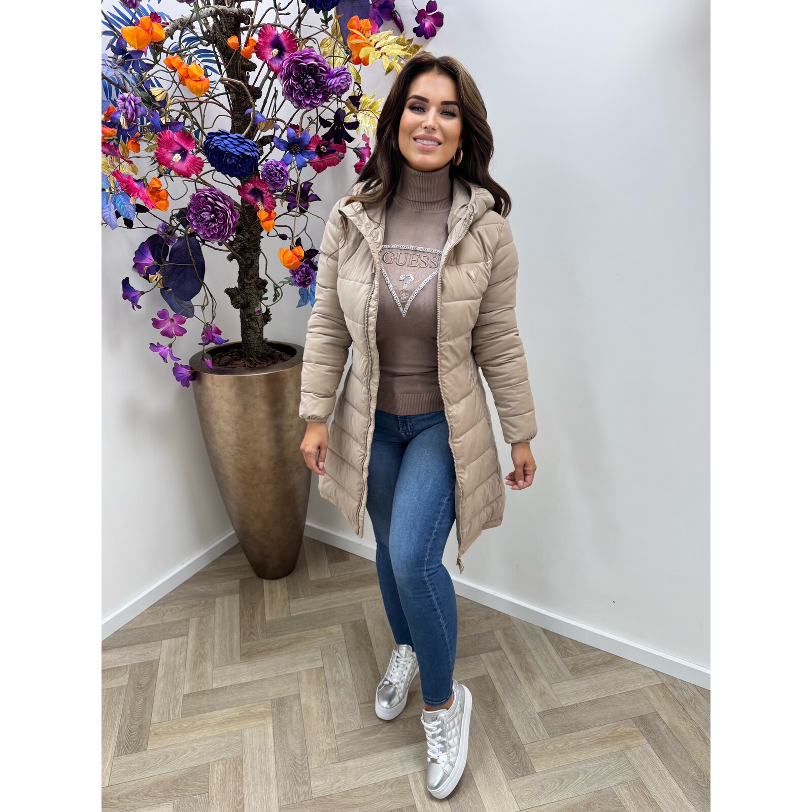 Guess Long PufferJacket Aleta Taupe Guess 815