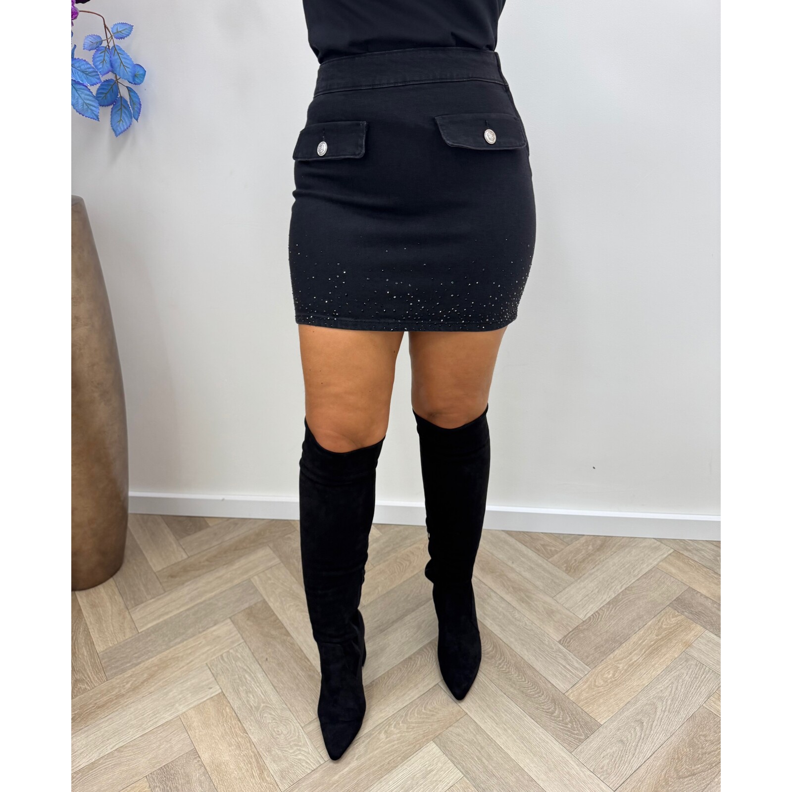 Liu-Jo Skirt  Denim Mini Strass Black Liu Jo 1790
