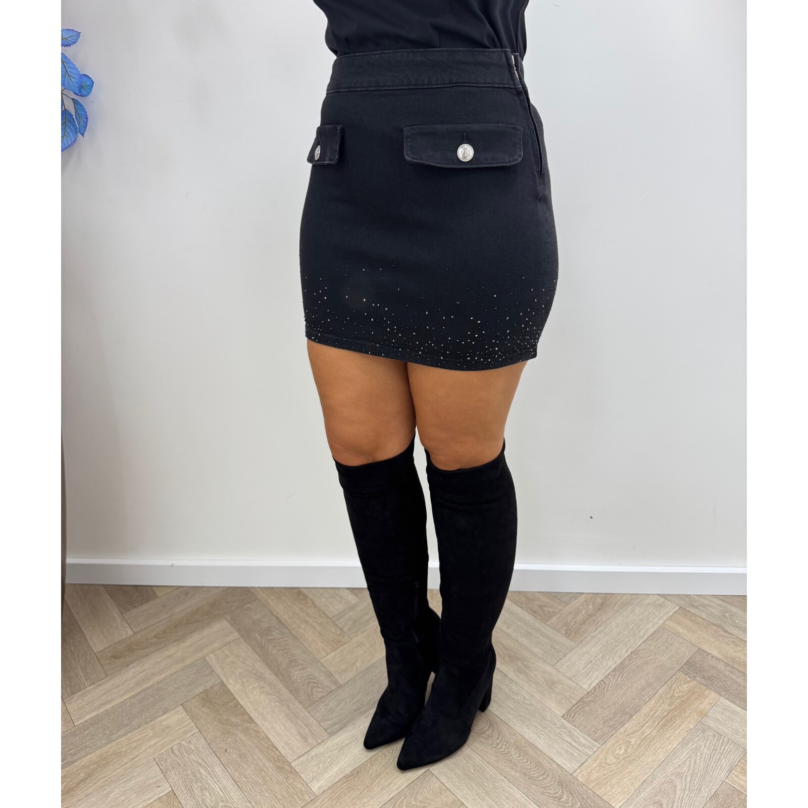 Liu-Jo Skirt  Denim Mini Strass Black Liu Jo 1790