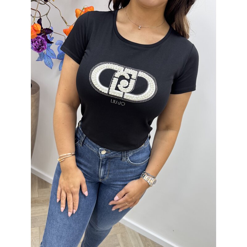 T-shirt M/C Nero Monogram Pearl Liu Jo 1778