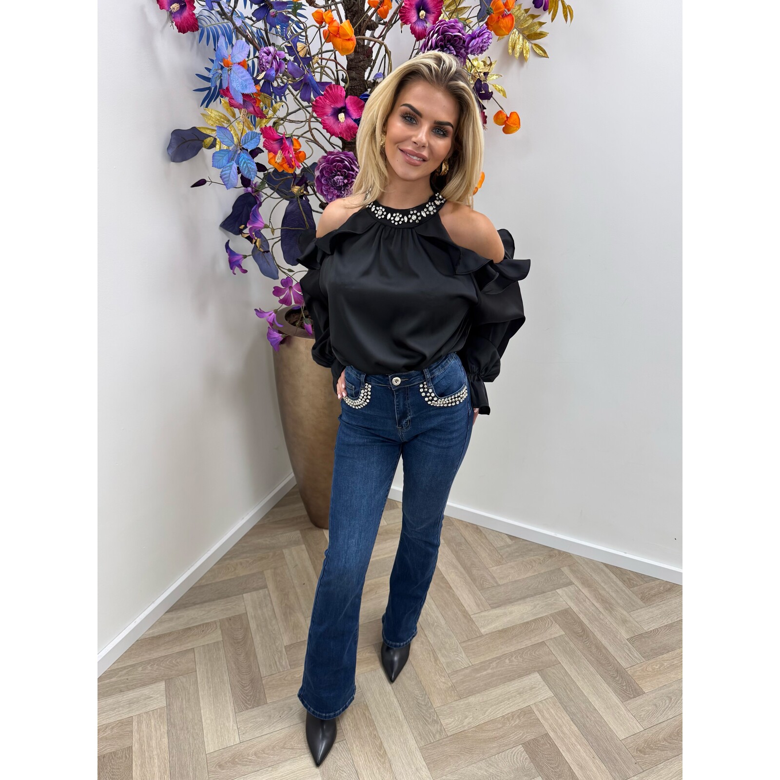 Blouse Diamonds Ruffle K365 black