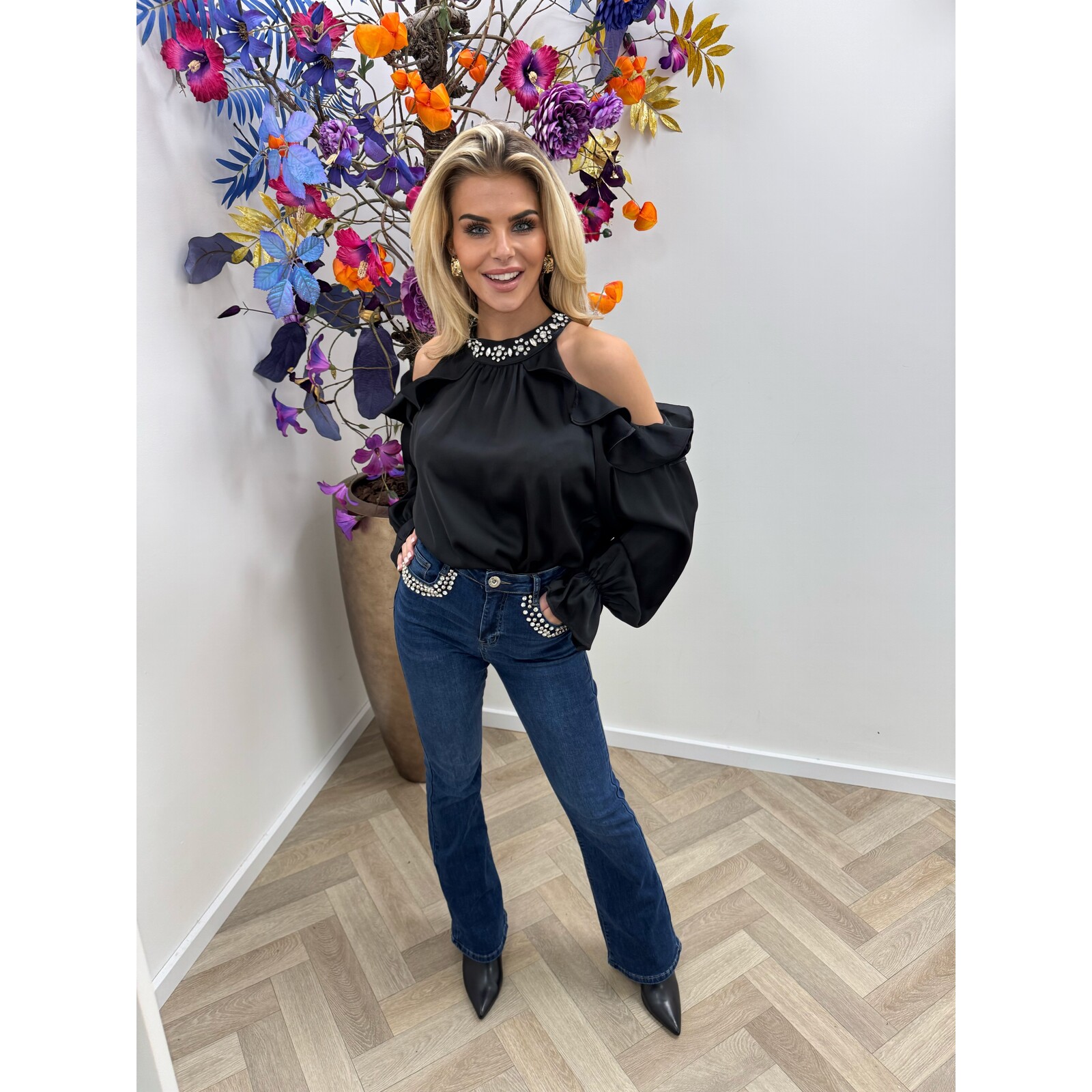 Blouse Diamonds Ruffle K365 black