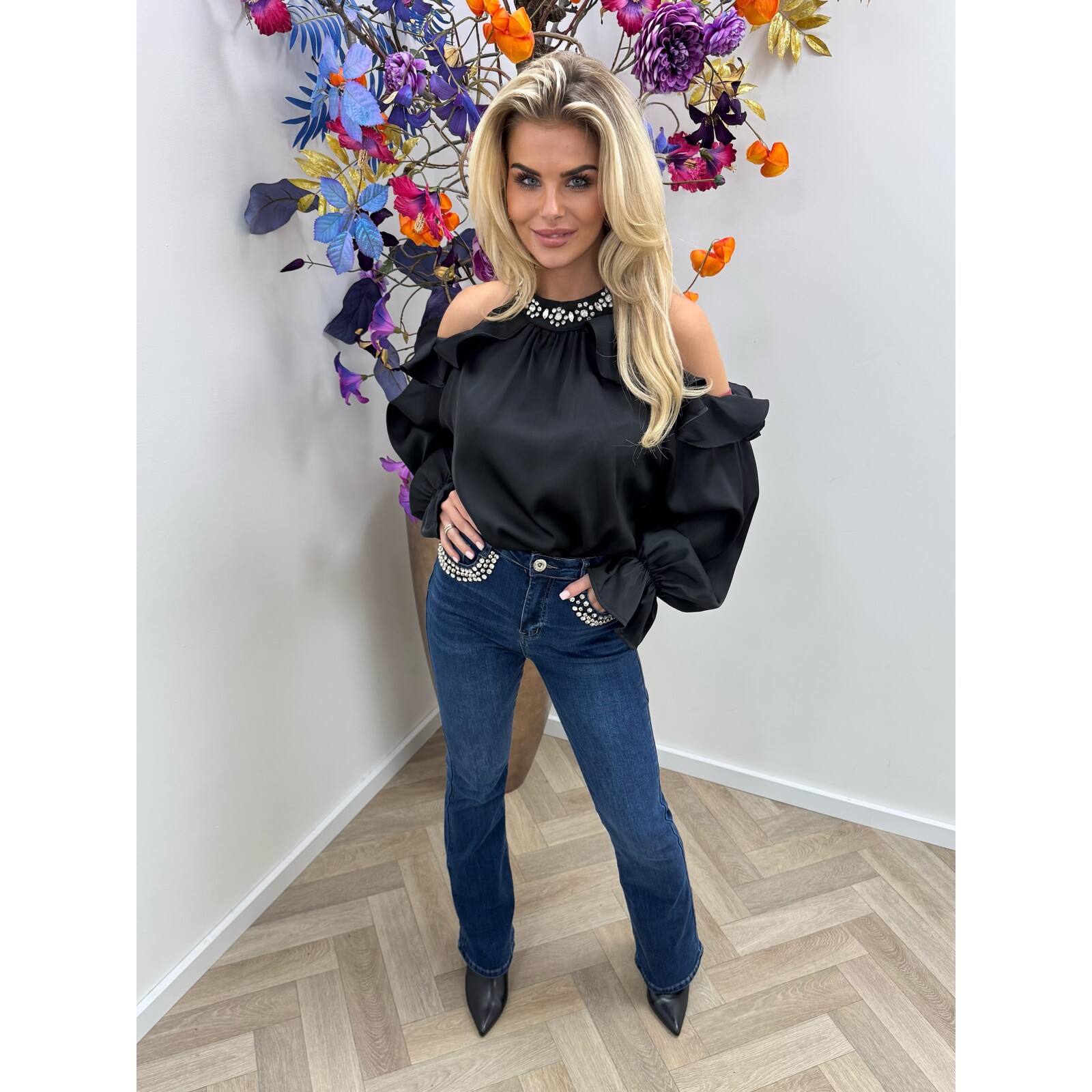 Blouse Diamonds Ruffle K365 black