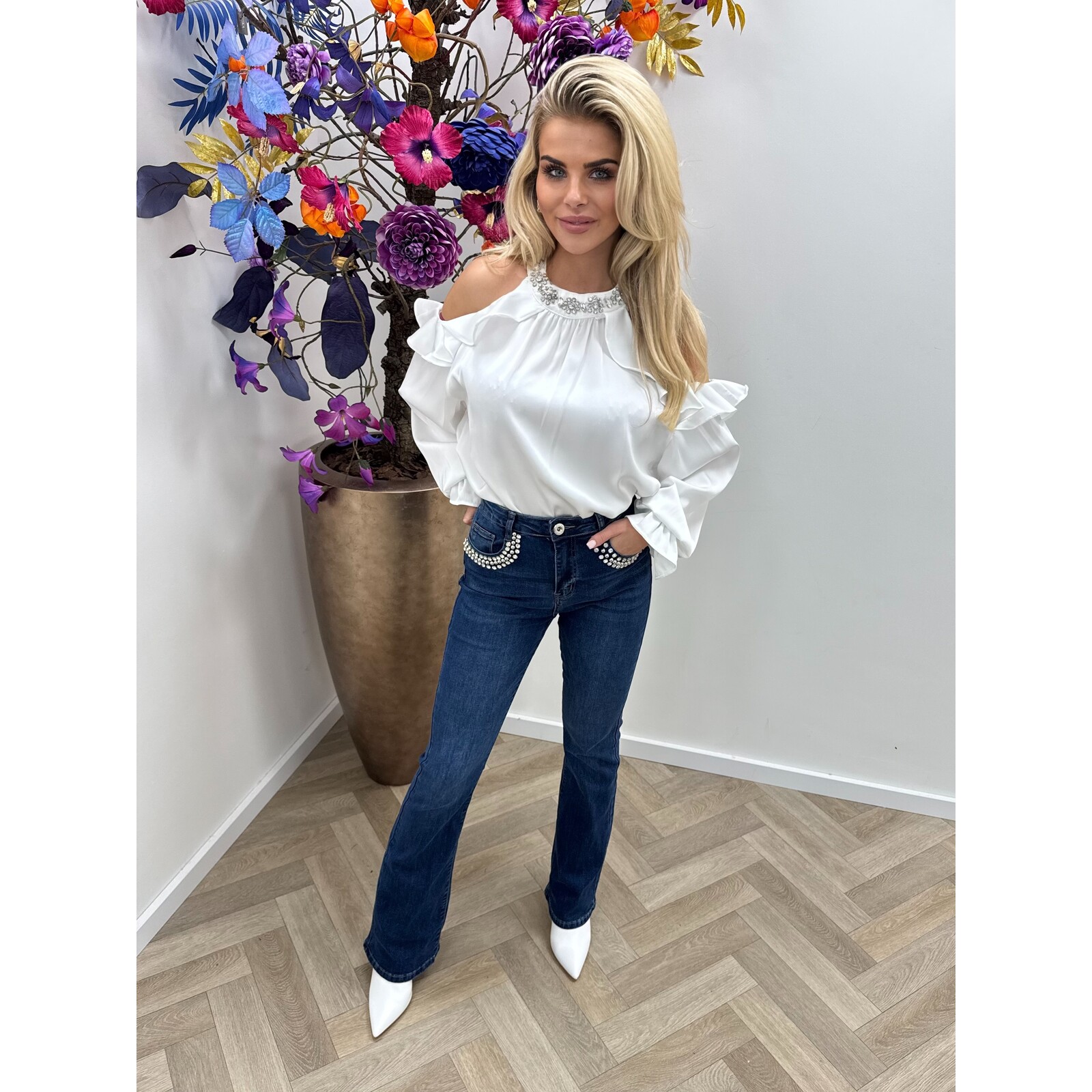 Blouse Diamonds Ruffle K365 White