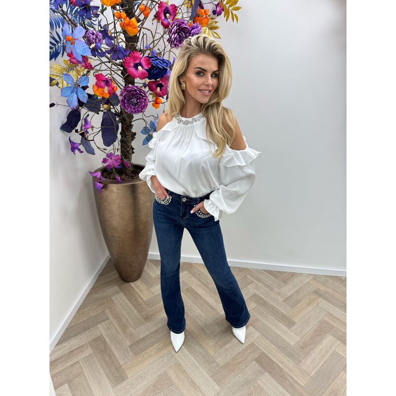 Blouse Diamonds Ruffle K365 White