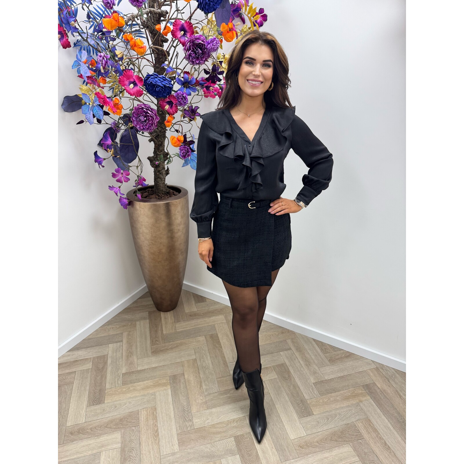 Blouse Satin Ruffle Deluxe CH356 Black