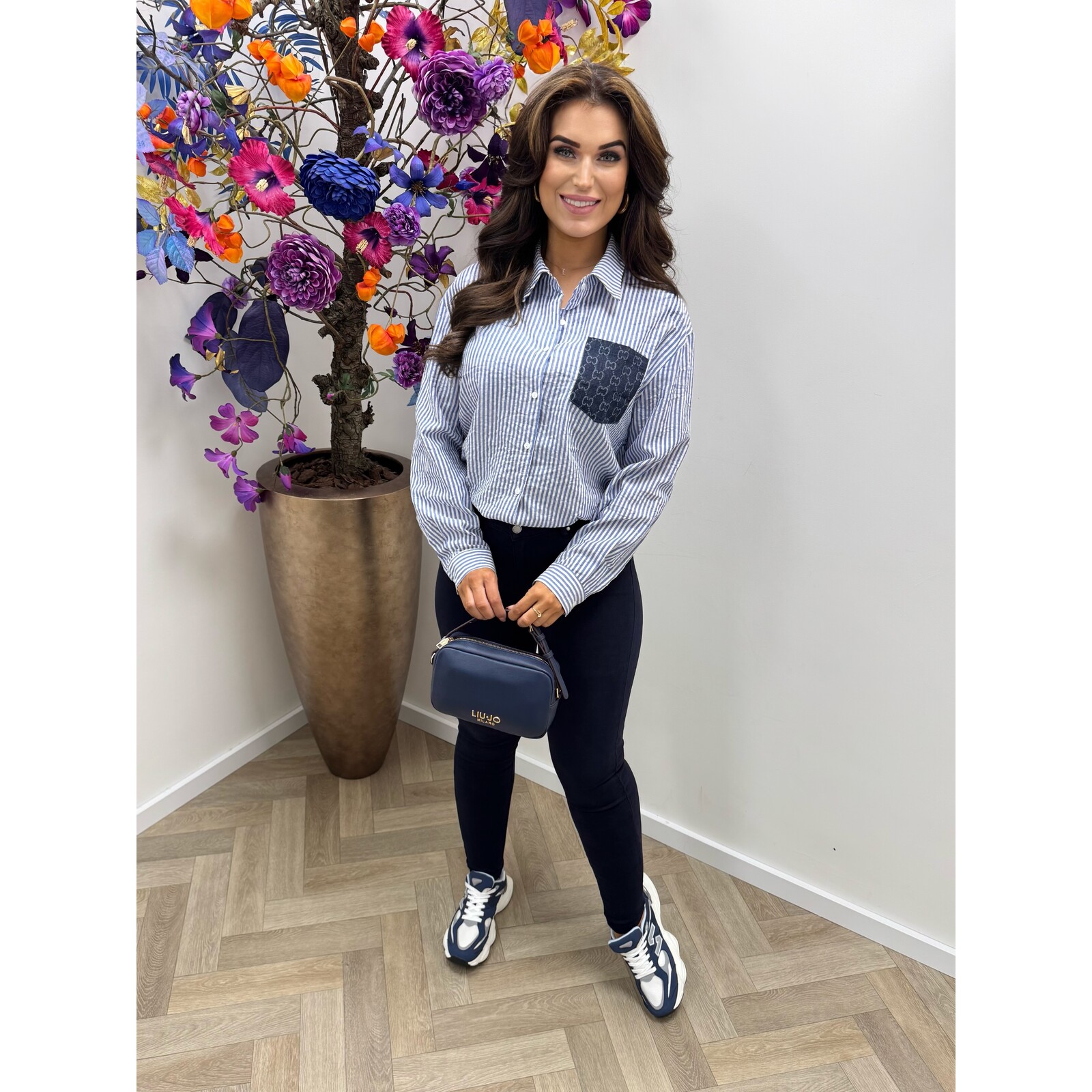 Blouse Designer Stripes CY5230B Blue