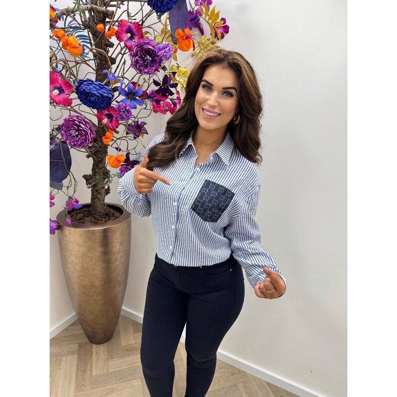 Blouse Designer Stripes CY5230B Blue