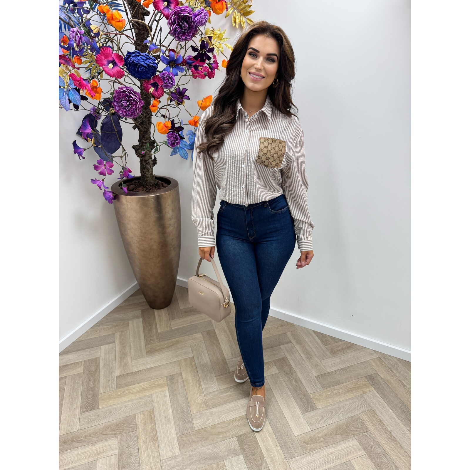 Blouse Designer Stripes CY5230B Beige