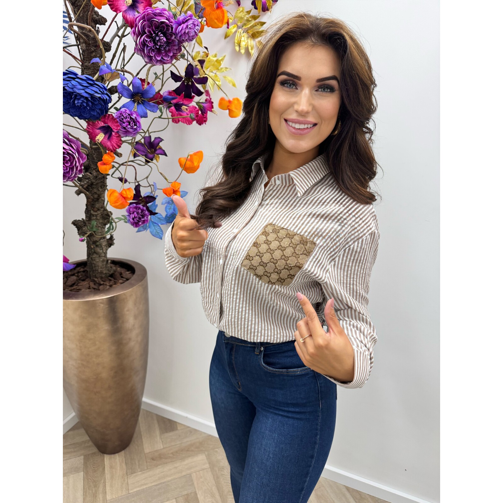 Blouse Designer Stripes CY5230B Beige