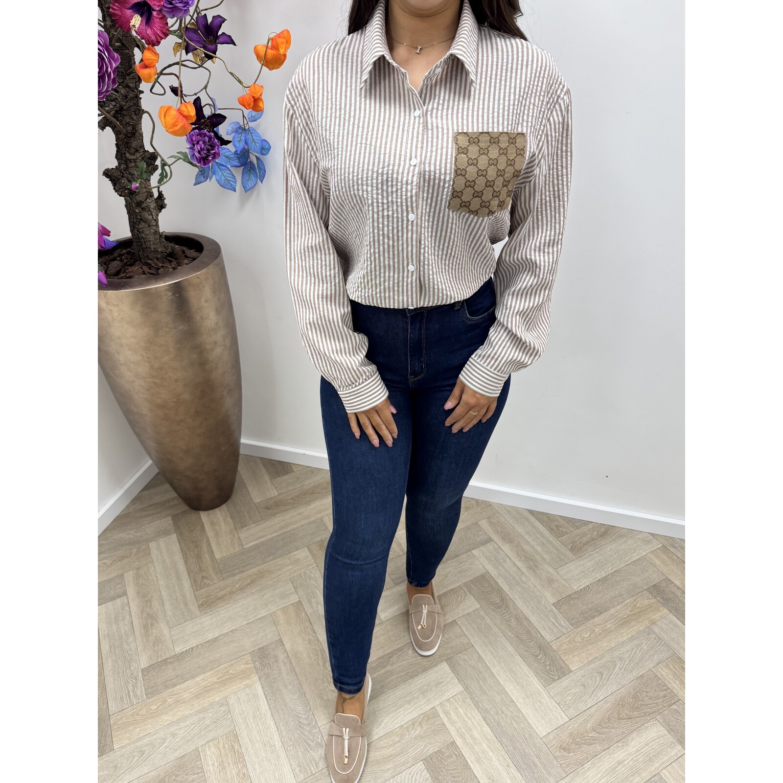 Blouse Designer Stripes CY5230B Beige