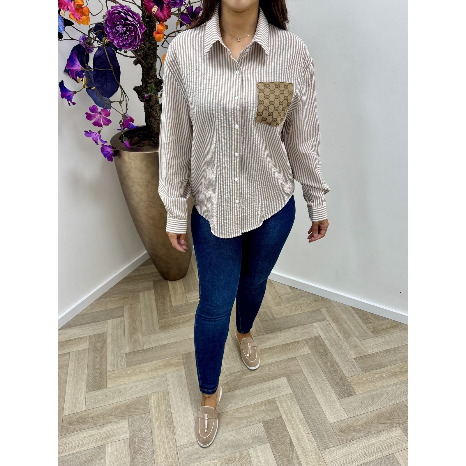 Blouse Designer Stripes CY5230B Beige