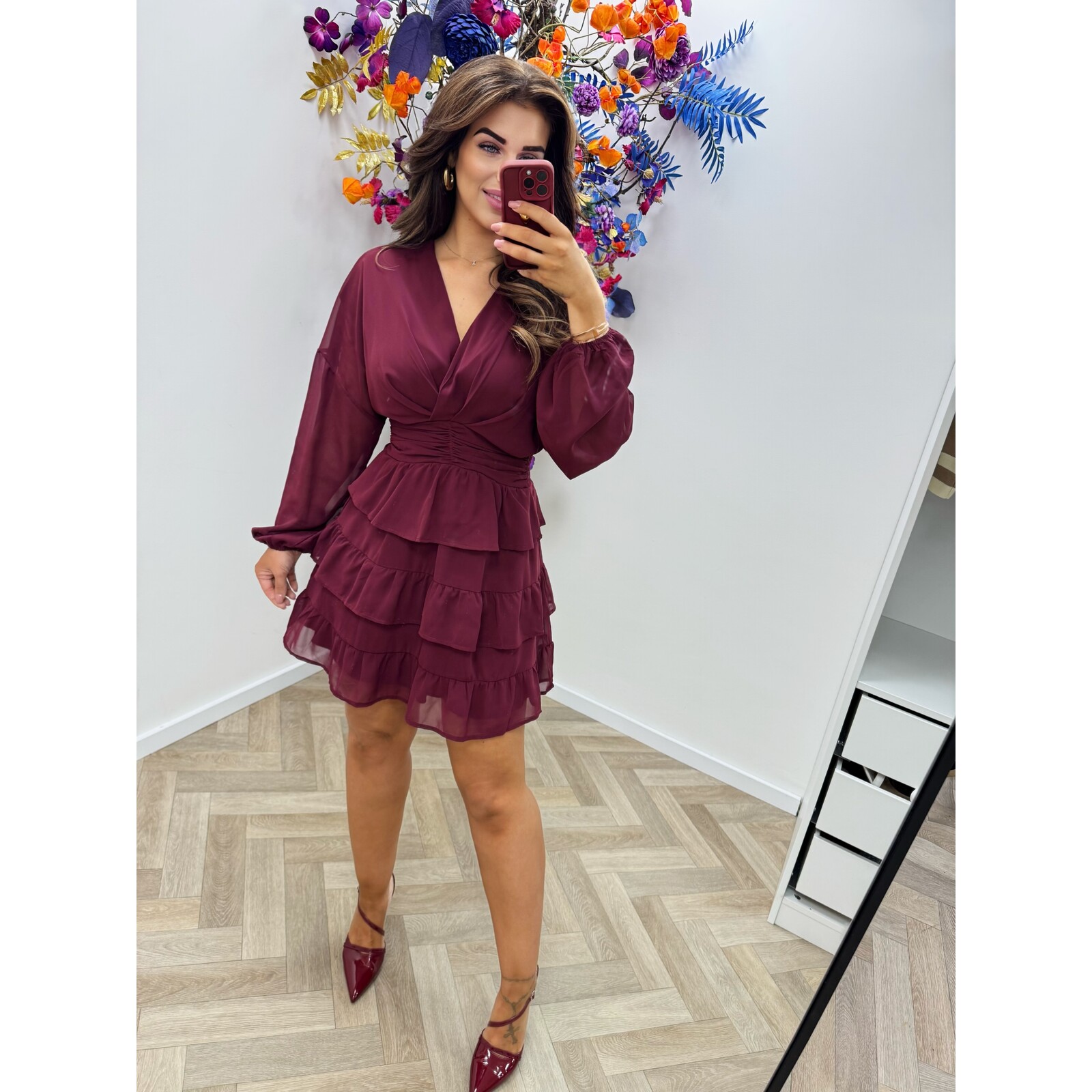 Dress Chique ruffle 5478 Bordeaux