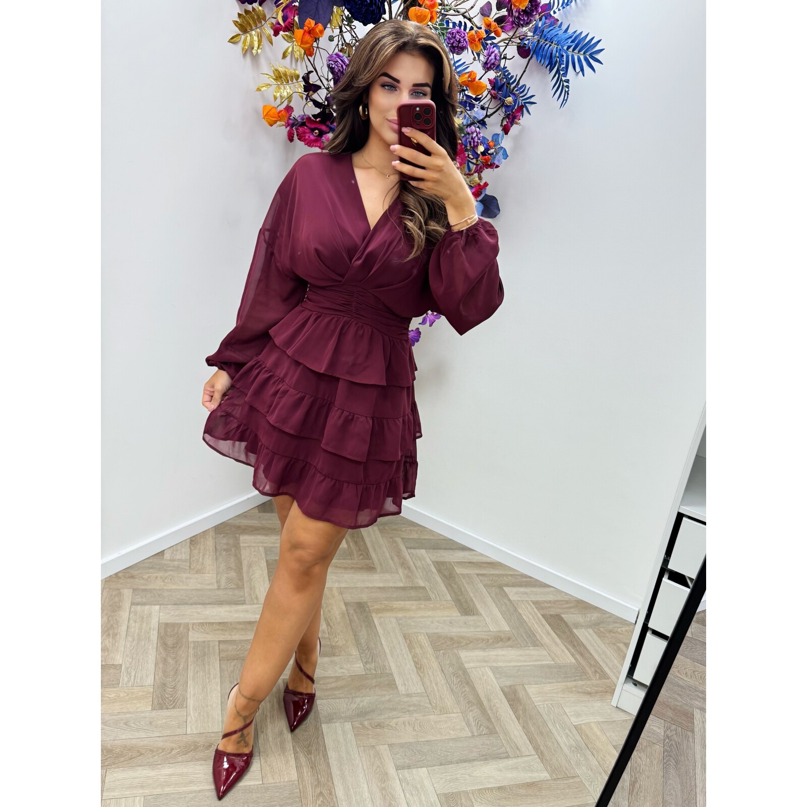 Dress Chique ruffle 5478 Bordeaux