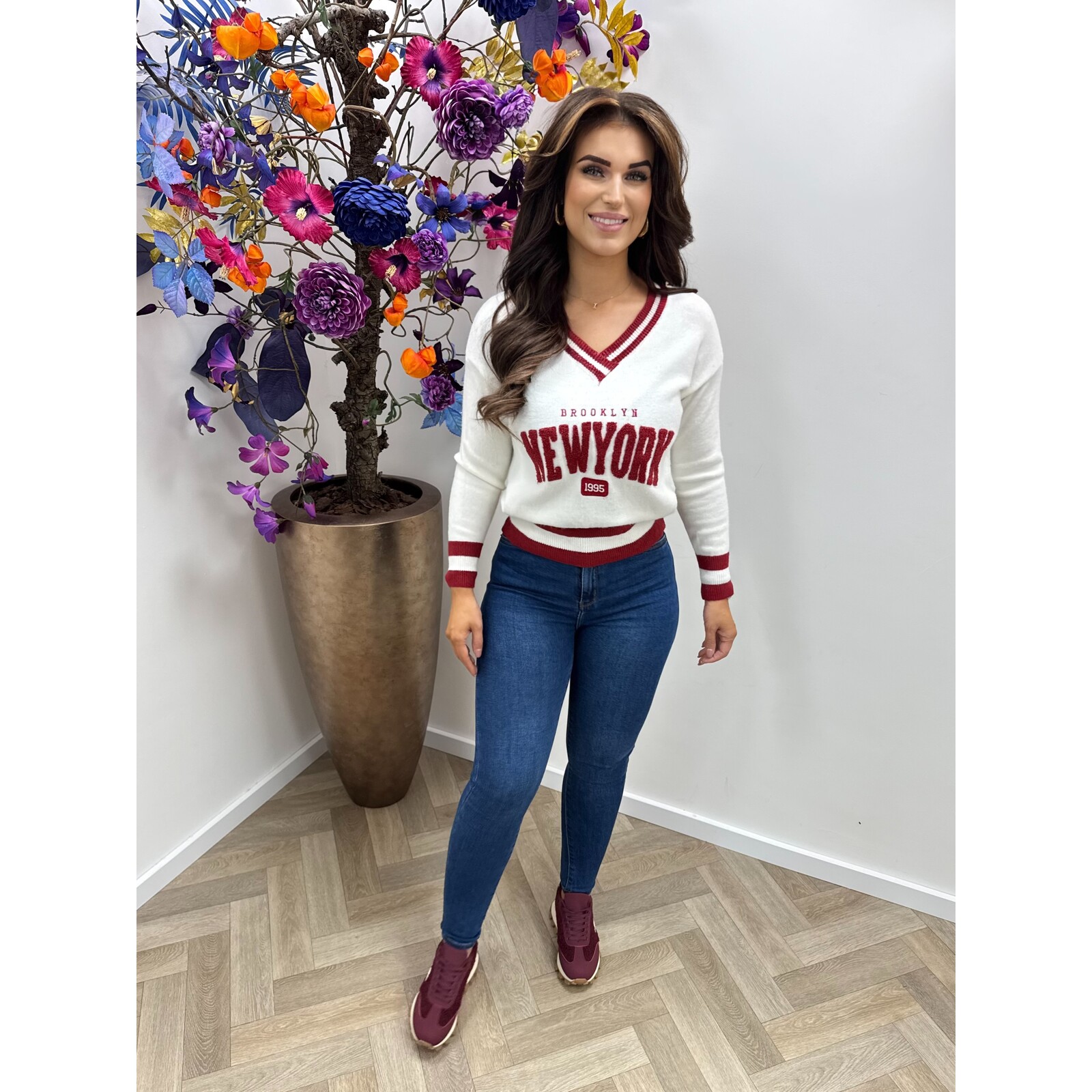 Trui New York Jolio White Bordeaux 8351