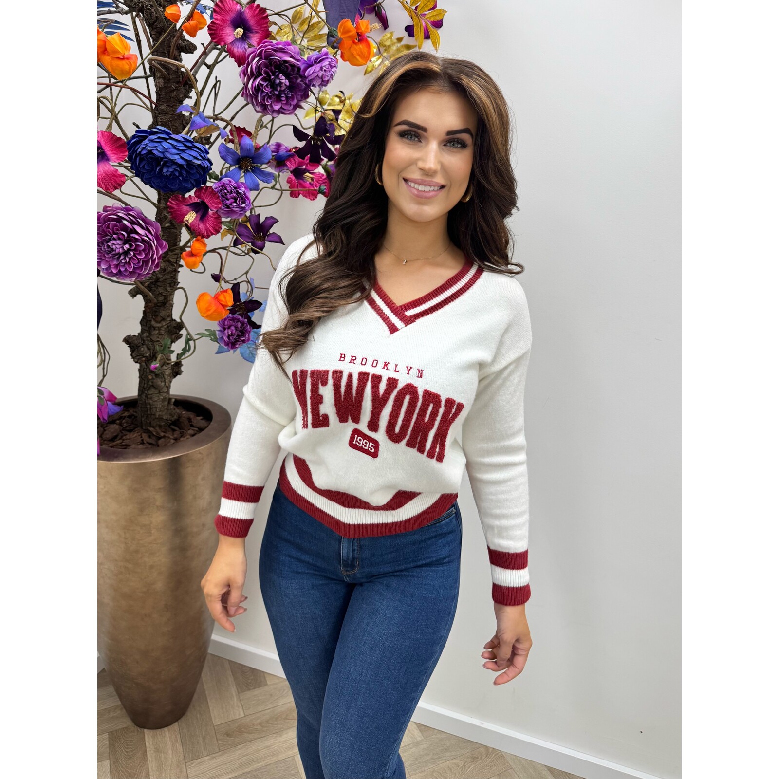 Trui New York Jolio White Bordeaux 8351