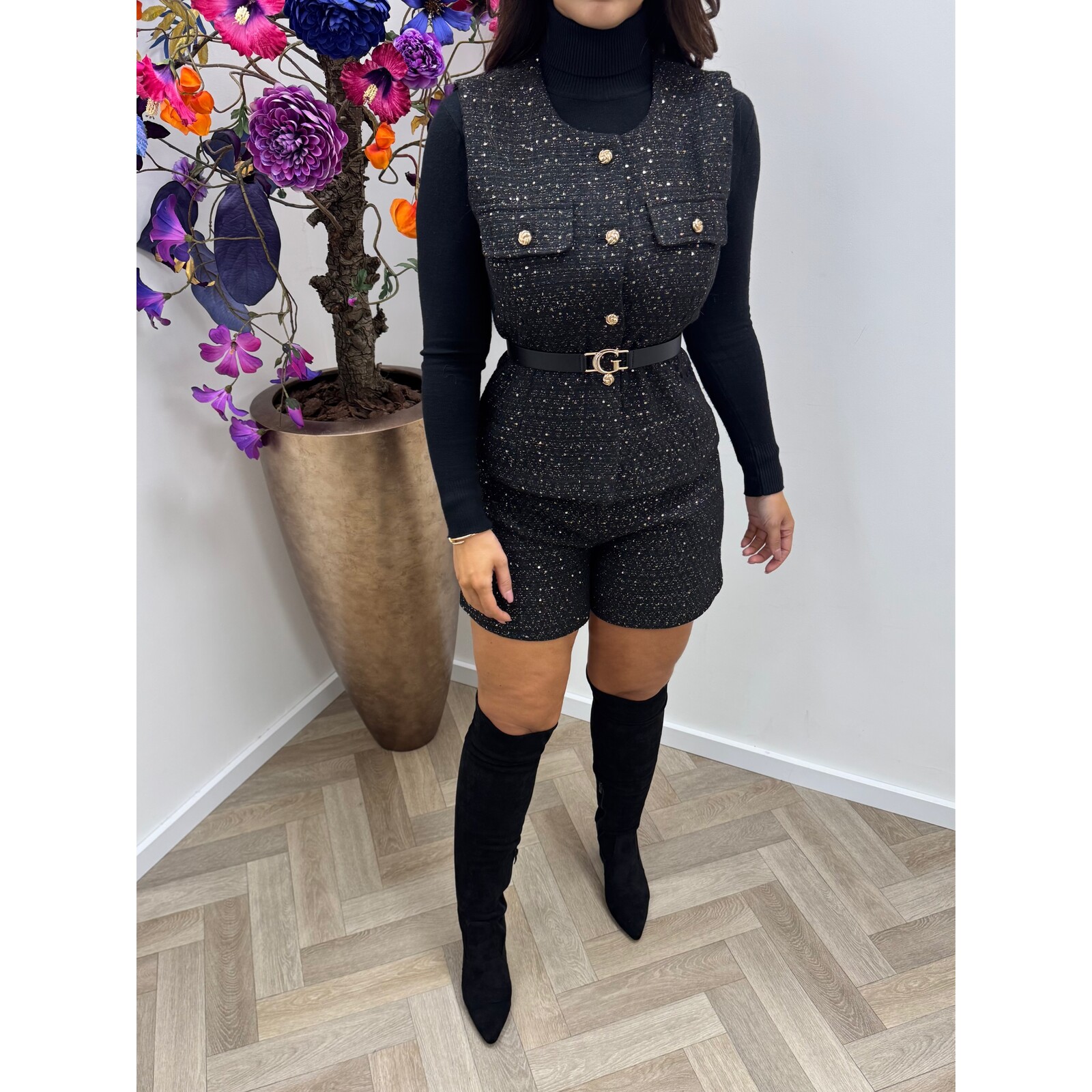 Gilet Tweed Glitter Black 5160