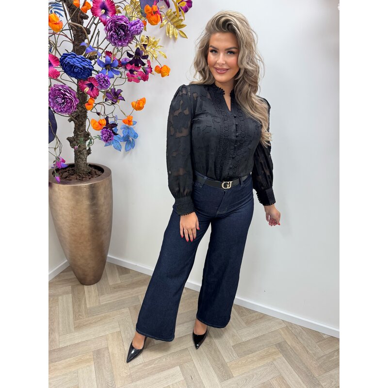 Blouse Flower Lace CH367 Black