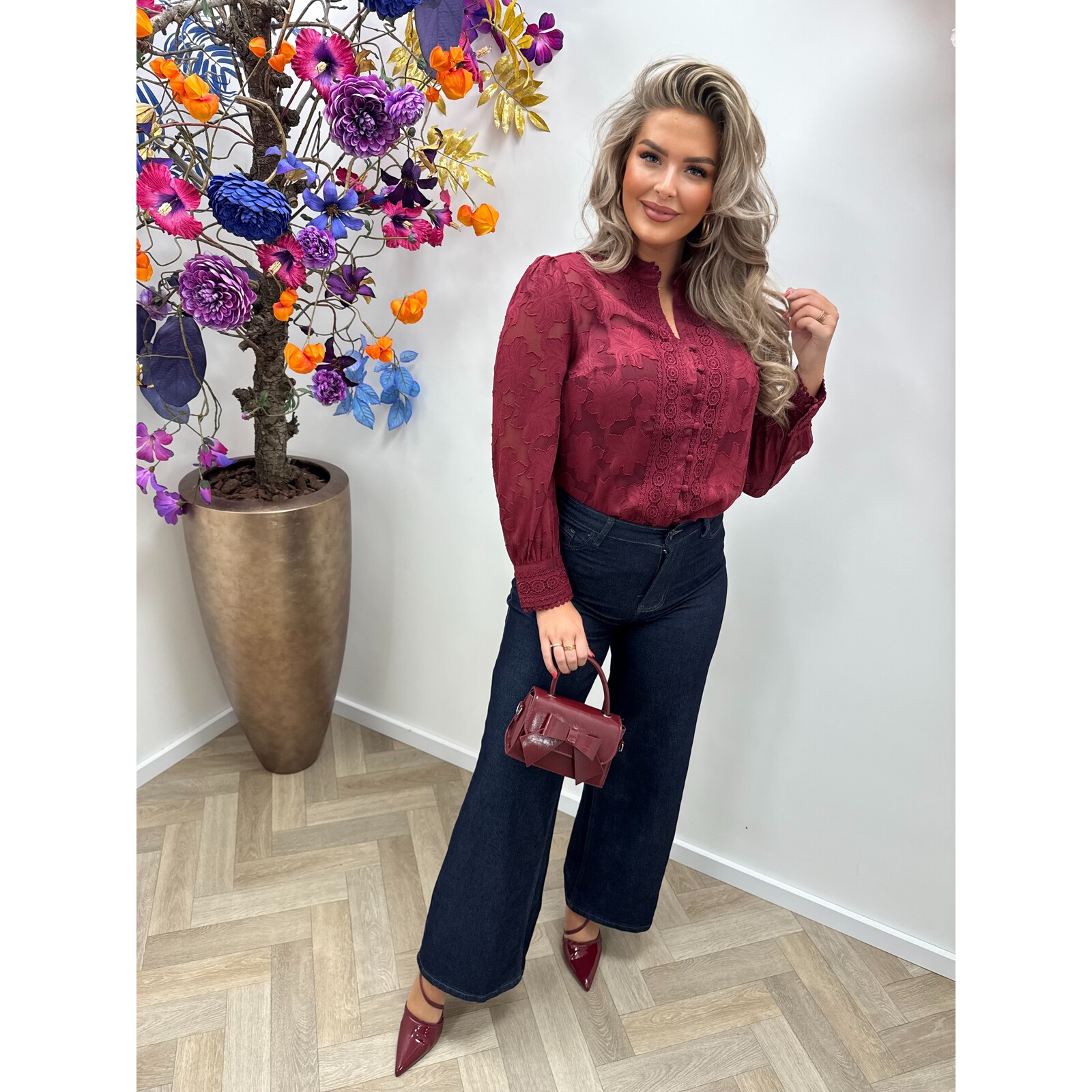 Blouse Flower Lace CH367 Bordeaux