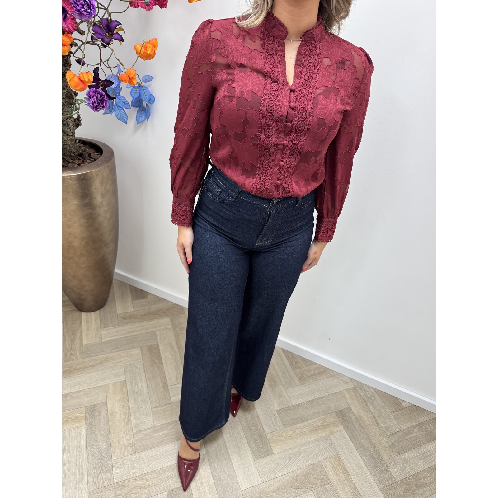 Blouse Flower Lace CH367 Bordeaux