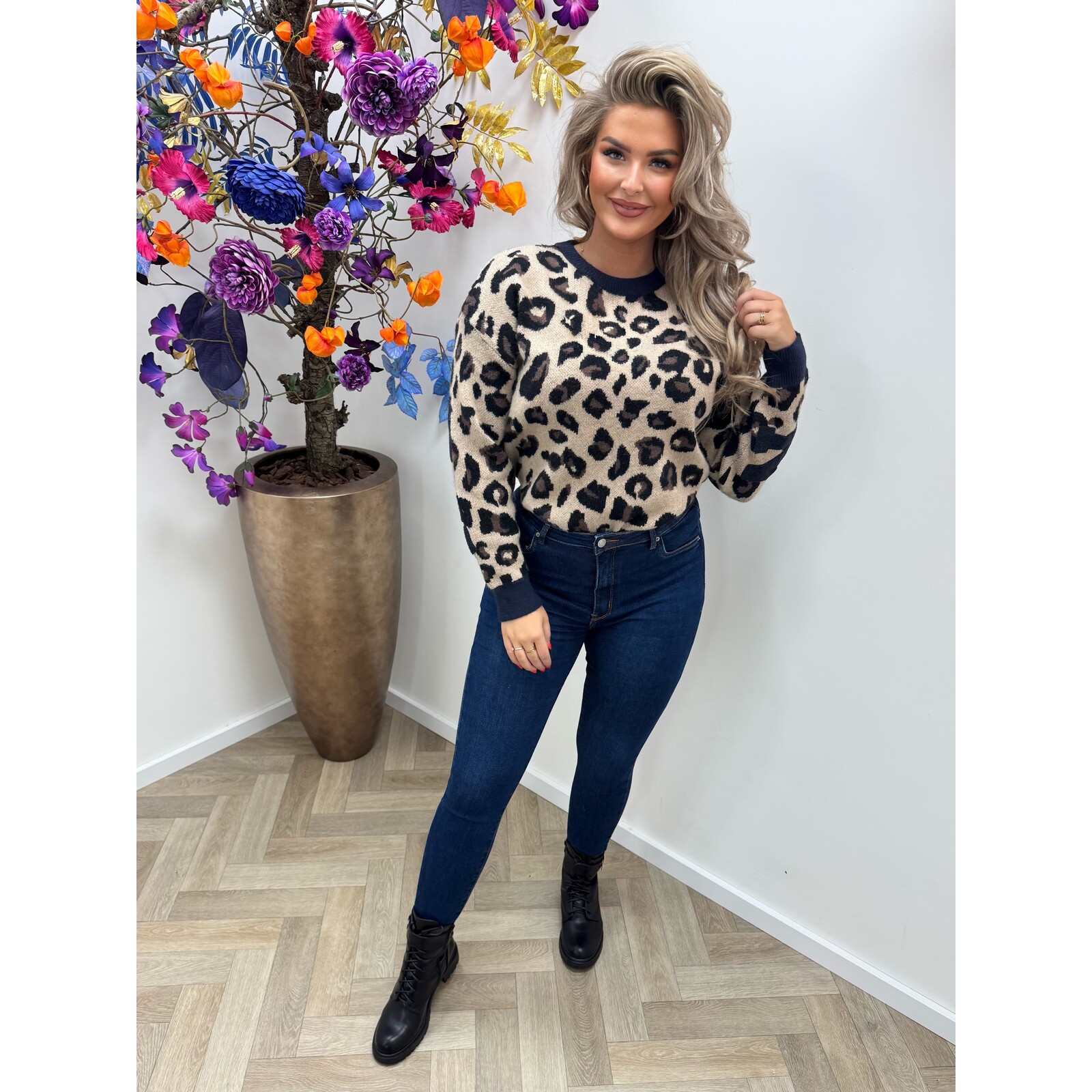 Sweater New York All Leopard AM702 Navy