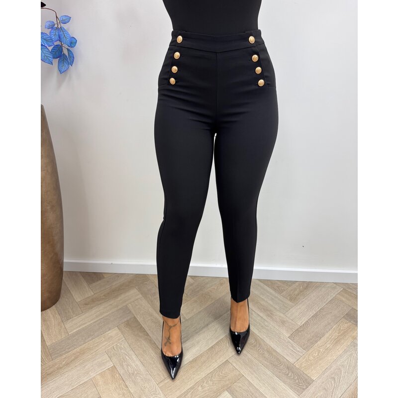 Luxe pants Button Lulumary P104 Black PRE ORDER