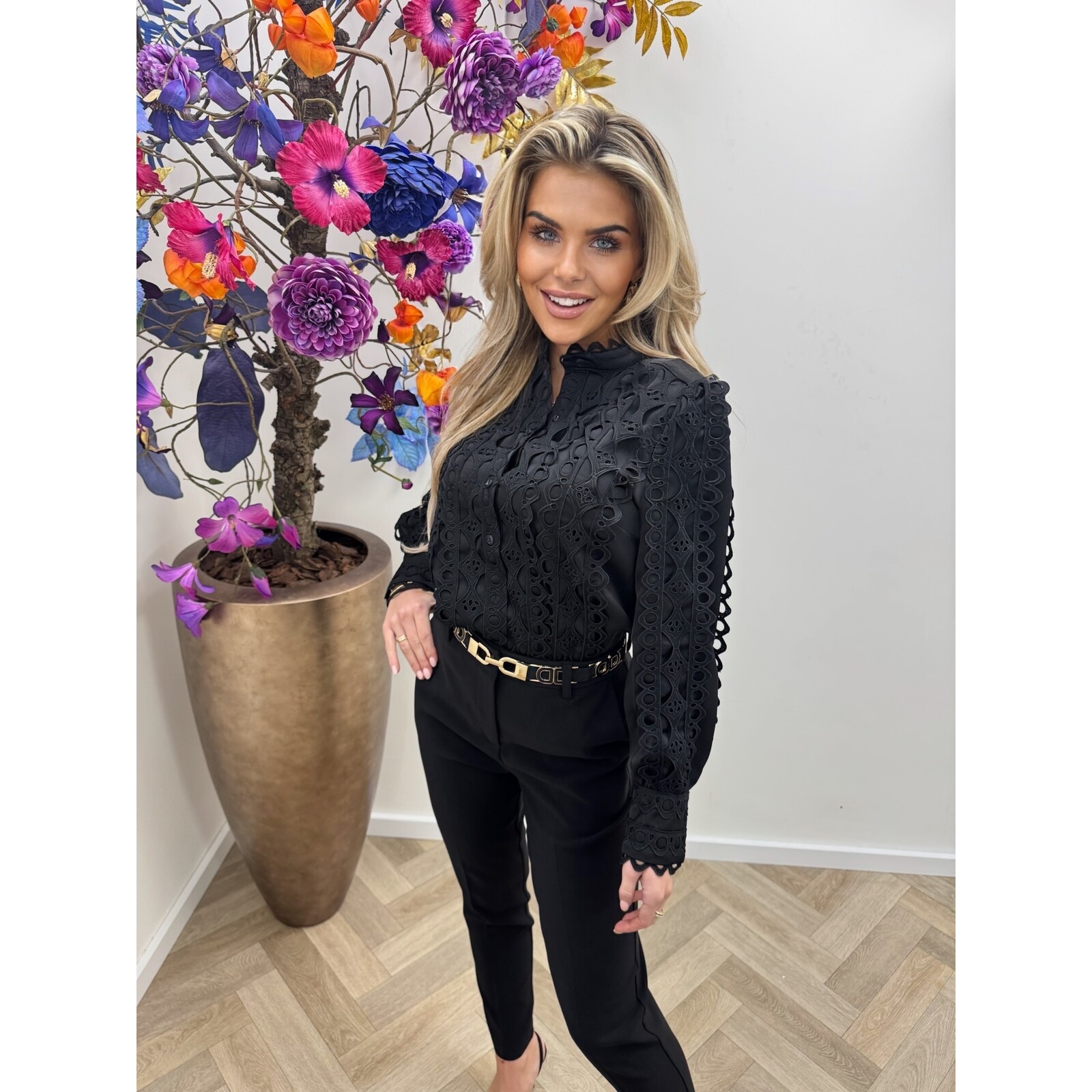 Blouse Satin Lace CH368 Black