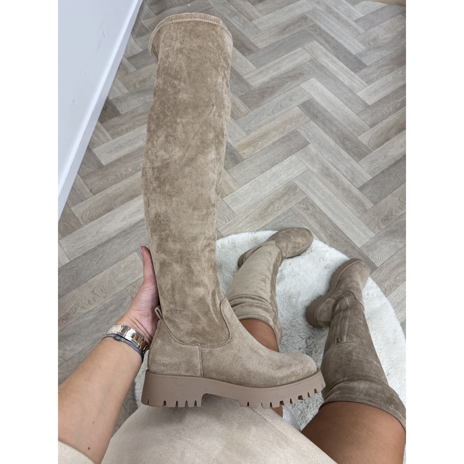 Overknee Boots Macy Suede  Khaki DE339S