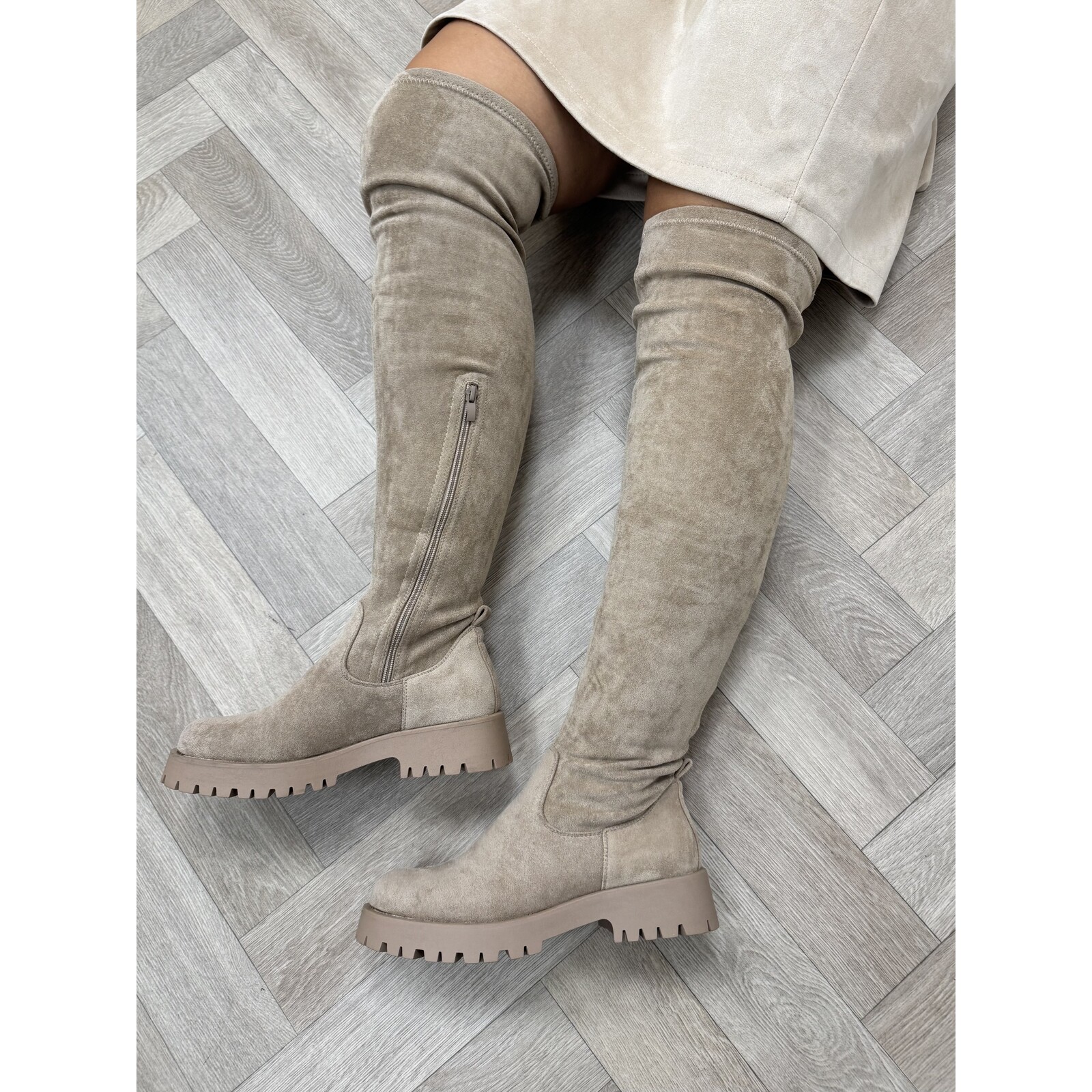 Overknee Boots Macy Suede  Khaki DE339S