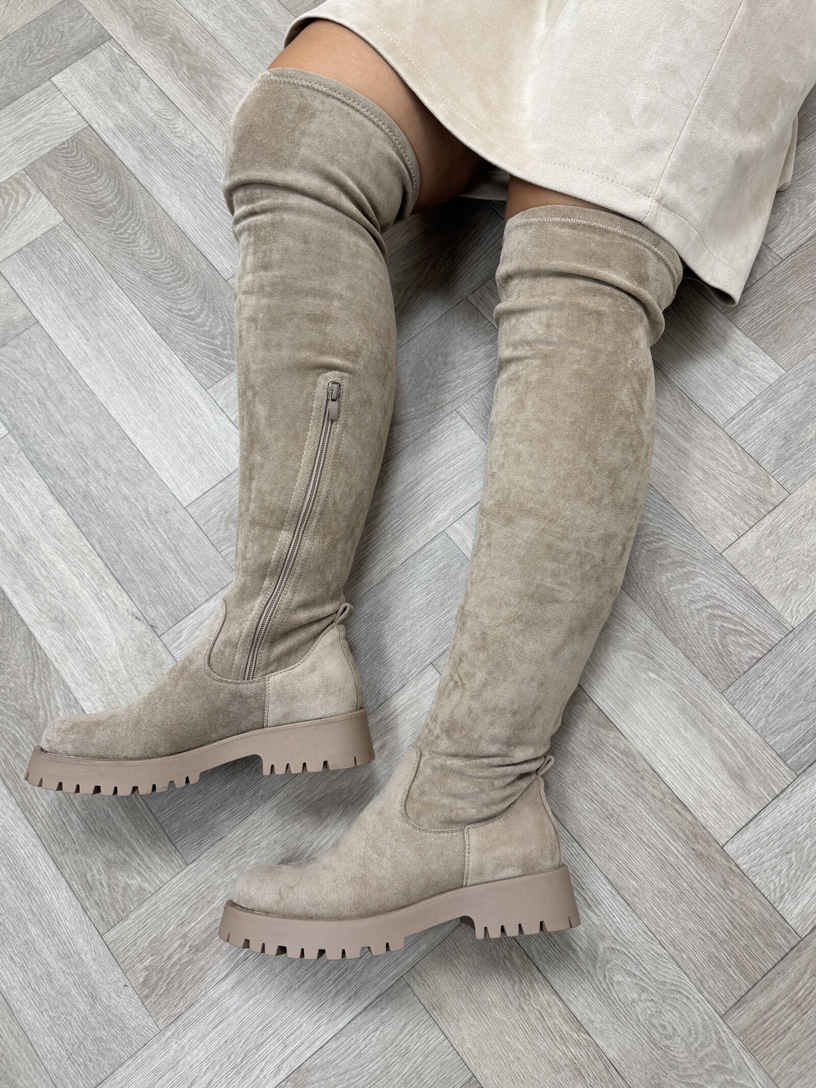 Overknee Boots Macy Suede  Khaki DE339S